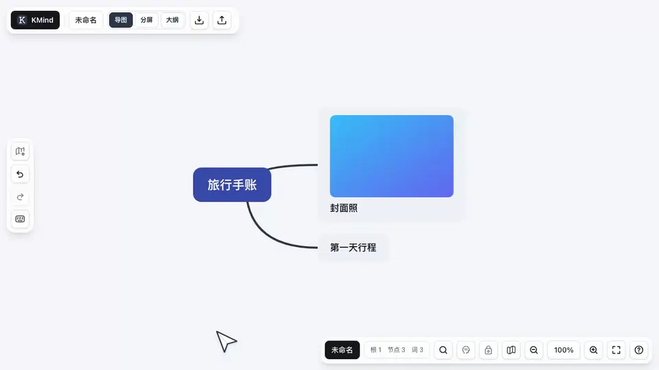 KMind Zen 中把图片从一个节点拖到另一个节点并选择落位方向的动图