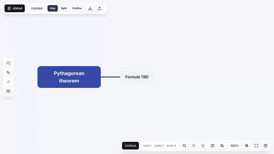 Animation of clicking the Fx toolbar button in KMind Zen to insert a formula