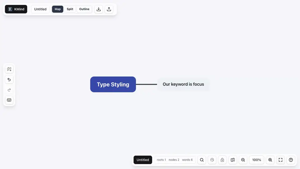 Animation of changing the font size and switching to a serif font in KMind Zen