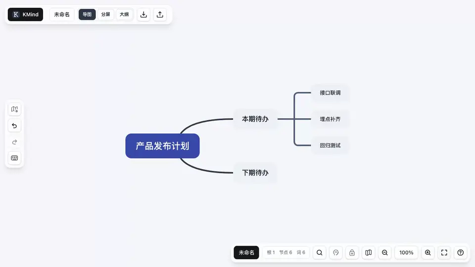 KMind Zen 中用 ⌘ 点击多选节点并整组拖拽的动图
